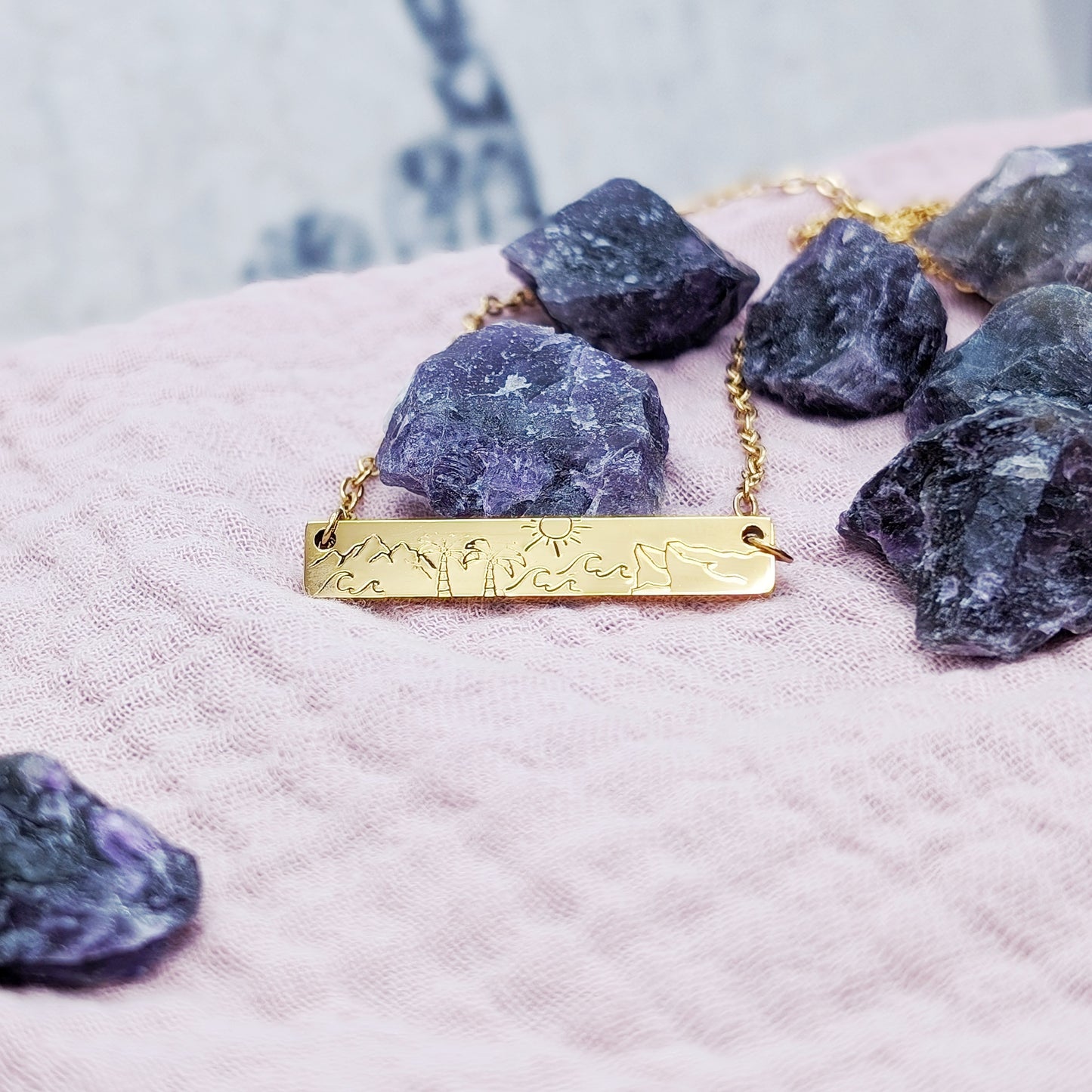 Unique Mountain Scenes Bar Necklace