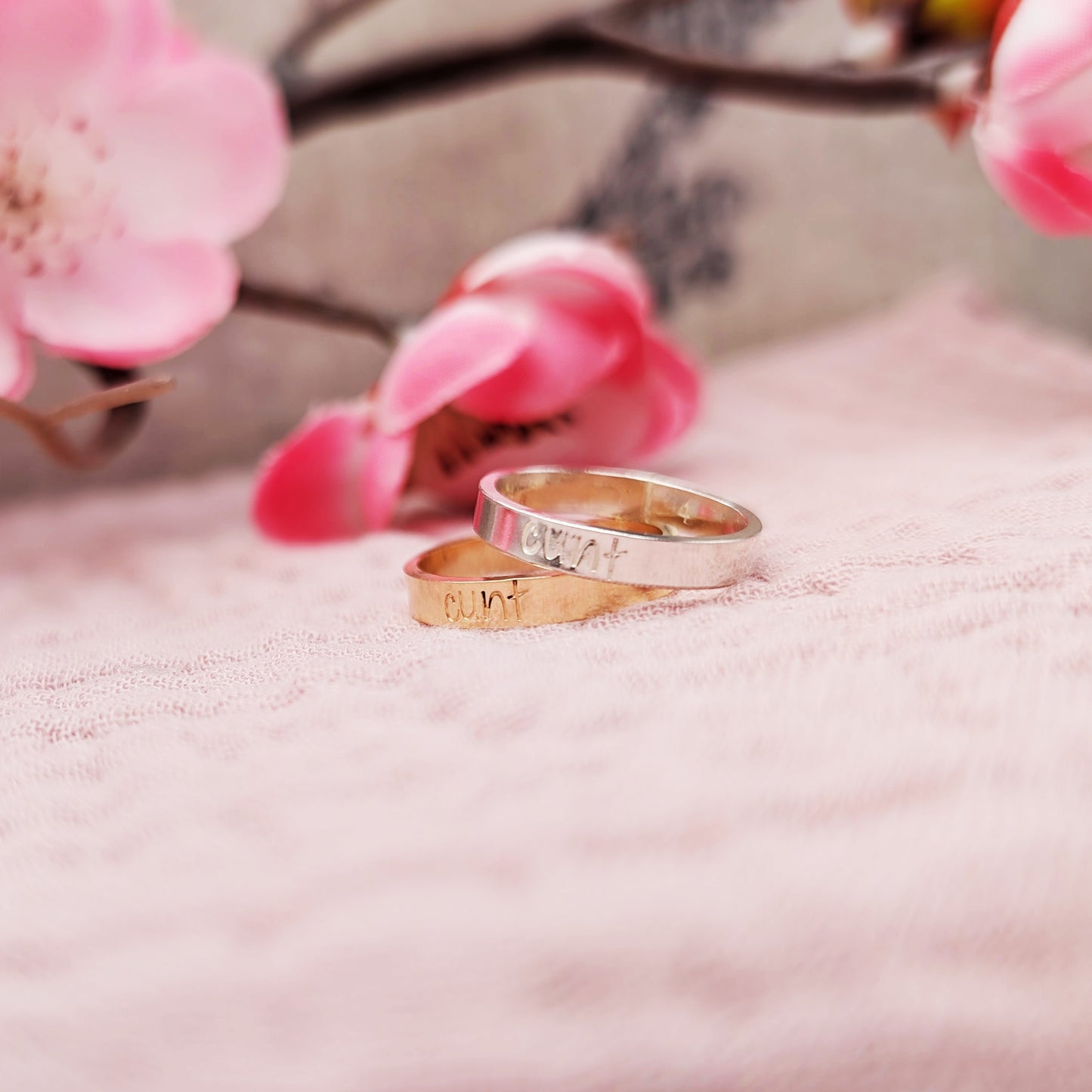 handstamped soldered handmade cunt ring gold-filled sterling silver