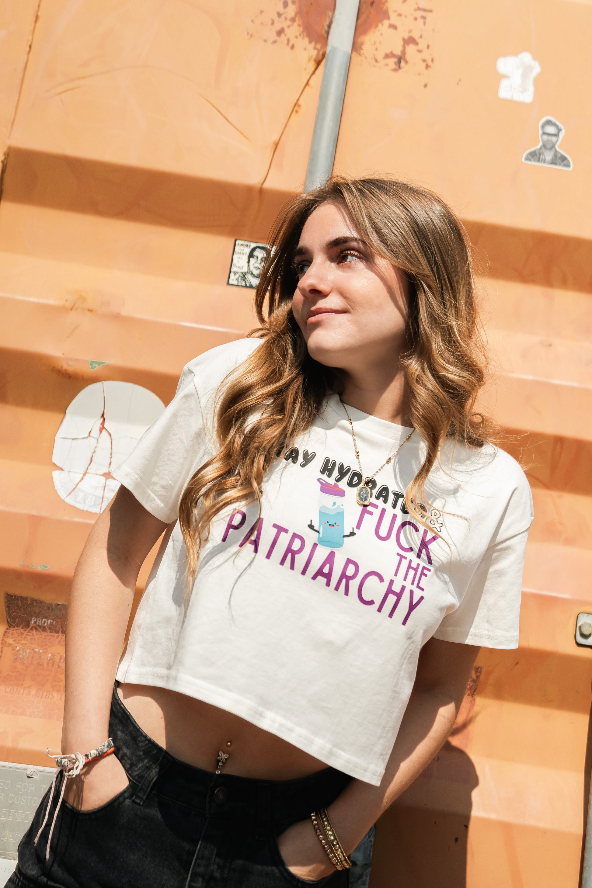 fuck the patriarchy stay hydrated crop tee
